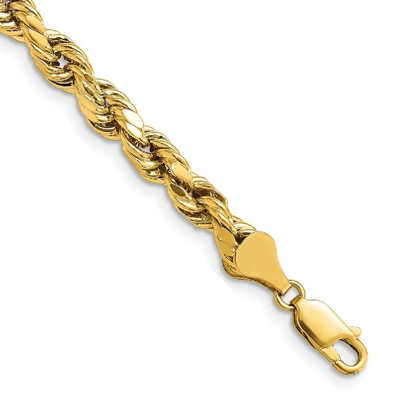 Women's sporty bracelet-Curata 14k Gold 5.5mm Semi solid Sparkle Cut Rope Chain Bracelet