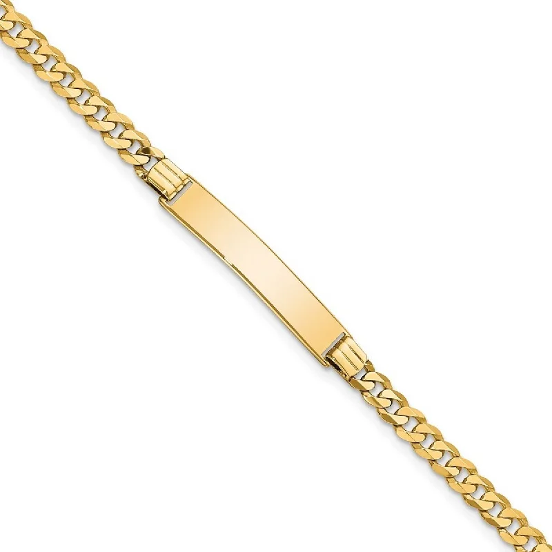 Women's luxury bracelet-Curata 5.5mm 14k Yellow Gold Engravable Flat Curb Link ID Bracelet