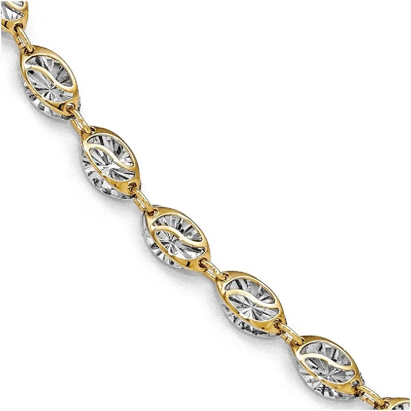 Women's romantic bracelet-Curata 14k Yellow Gold With White Rhodium Polished and Sparkle Cut Bracelet 7.5 Inch