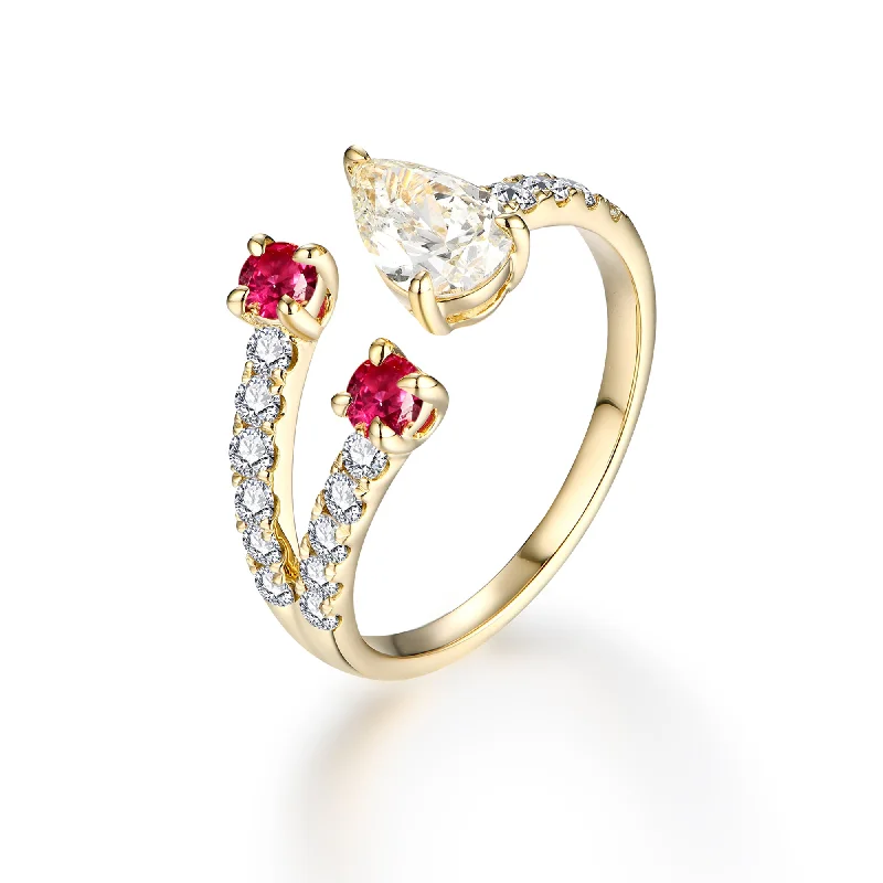 Women’s unique engagement ring-Ruby & Light Yellow Diamond Open Ring