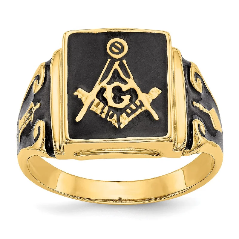 Women’s personalized ring selection-Solid 14k Yellow Gold Men's Masonic Enameled Ring