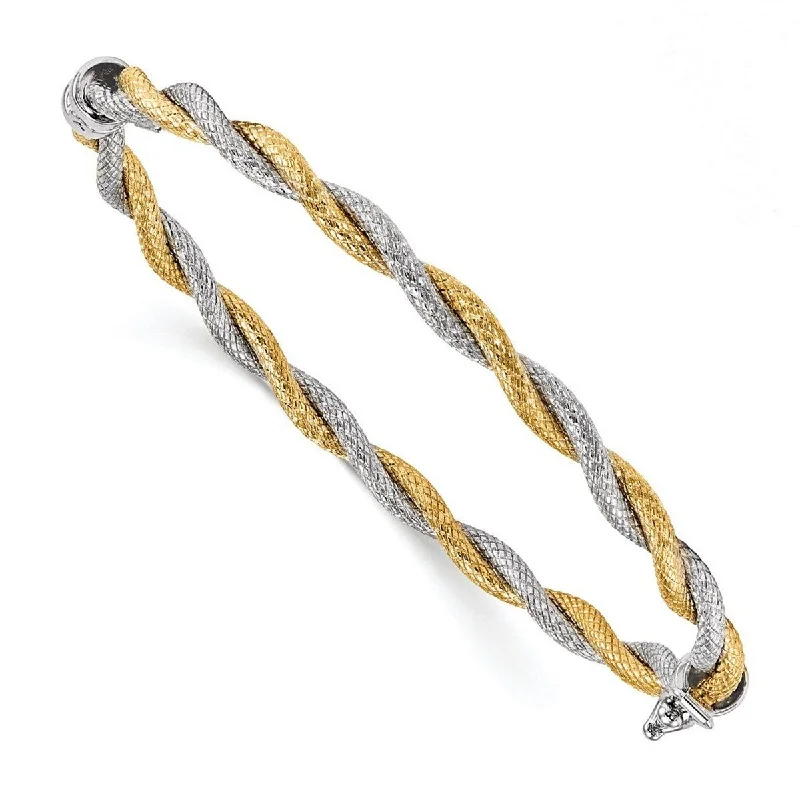 Women's diamond bracelet-Curata 14k Two Tone Gold Textured Hinged Cuff Stackable Bangle Bracelet