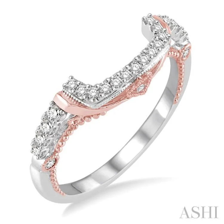 Women’s custom-designed engagement ring-1/5 Ctw U-Shape Crevice Round Cut Diamond Wedding Band in 14K White and Rose Gold