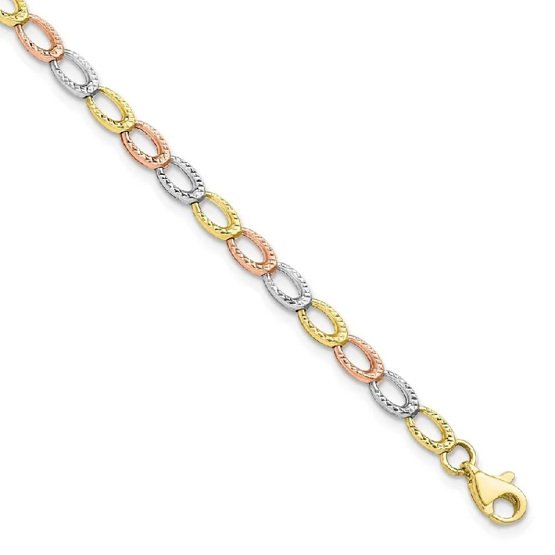 Women's wedding bangle-10k Tri-Color 4mm Diamond-Cut Bracelet, 7.25"