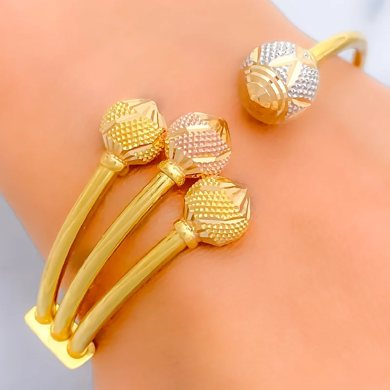 Women's birthday bracelet-Extravagant Three-Tone 22k Gold Bangle Bracelet