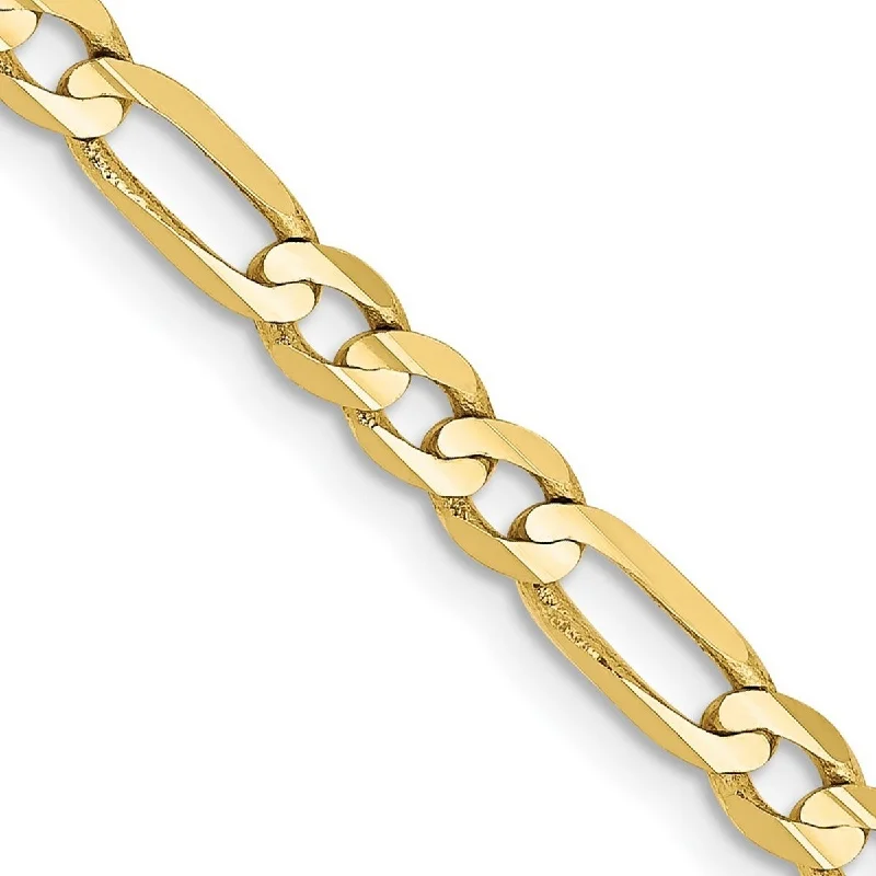 Women's gemstone cuff bracelet-Curata 10k Yellow Gold Solid Polished 4mm Lobster Claw Light Figaro Chain Bracelet 7 Inch