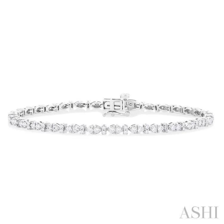 Women's party bracelet-2 Ctw Marquise and Bar Shape Link Round Cut Diamond Tennis Bracelet in 14K White Gold