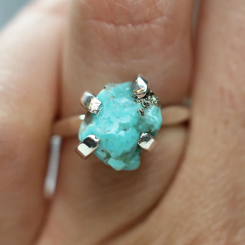 Women's designer ring-Raw Turquoise Silver Ring