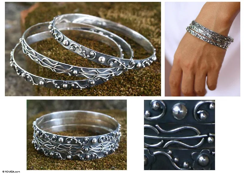 Women's beaded bracelet-Inspiration Sterling Silver Bangle Bracelet