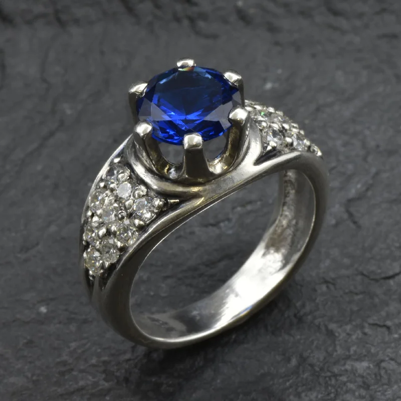 Women’s simple diamond engagement ring-Sapphire Engagement Ring - Blue Promise Ring, Thick Band Ring