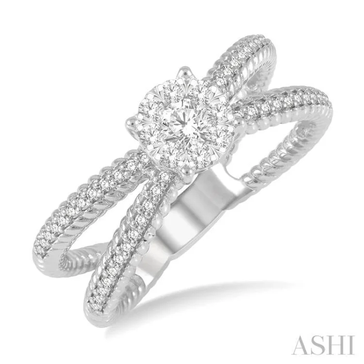 Women’s diamond engagement ring online-1/2 ctw Firefly Lovebright Round Cut Diamond Cluster Ring in 14K White Gold