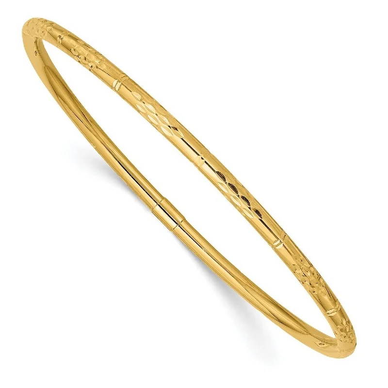 Women's heart-shaped bracelet-Curata 3mm 14k Yellow Gold Sparkle Cut Slip Cuff Stackable Bangle Bracelet