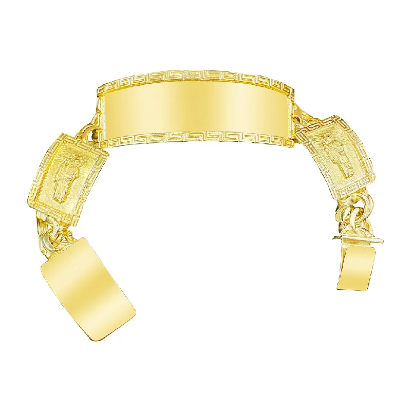 Women's bangles set-10K yellow gold chino link ID bracelet with Saint Jude