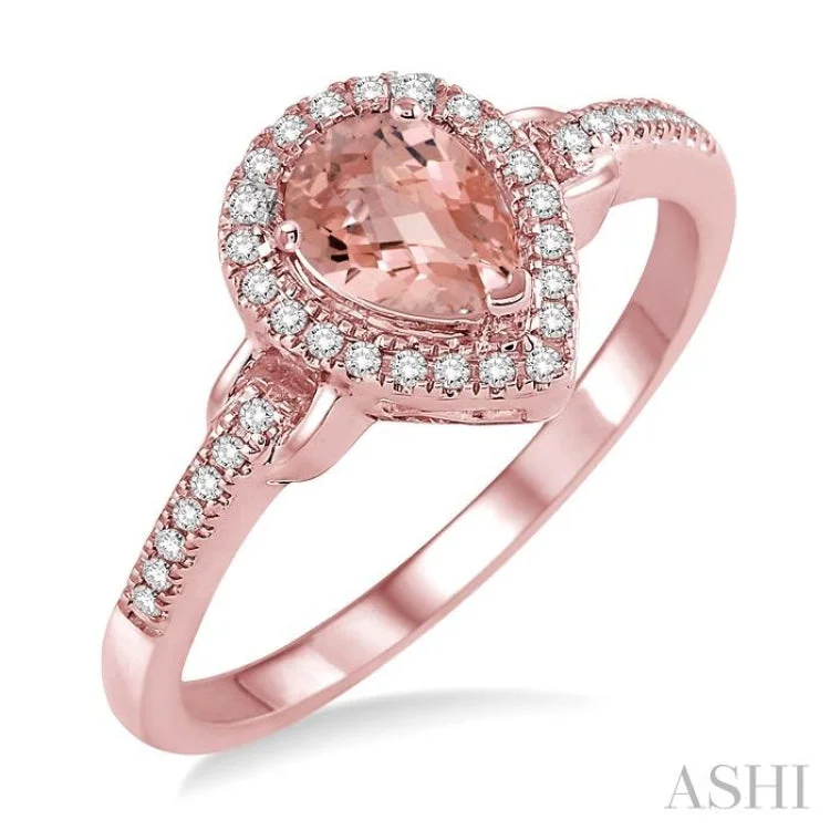 Women’s engagement ring with emerald-7x5 MM Pear Shape Morganite and 1/6 Ctw Round Cut Diamond Ring in 10K Rose Gold