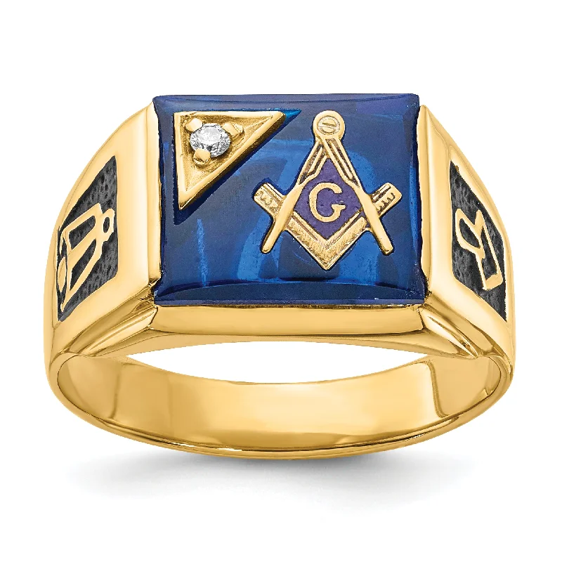 Women’s luxurious ring options-Solid 14k Yellow Gold AA Simulated CZ Men's Masonic Ring