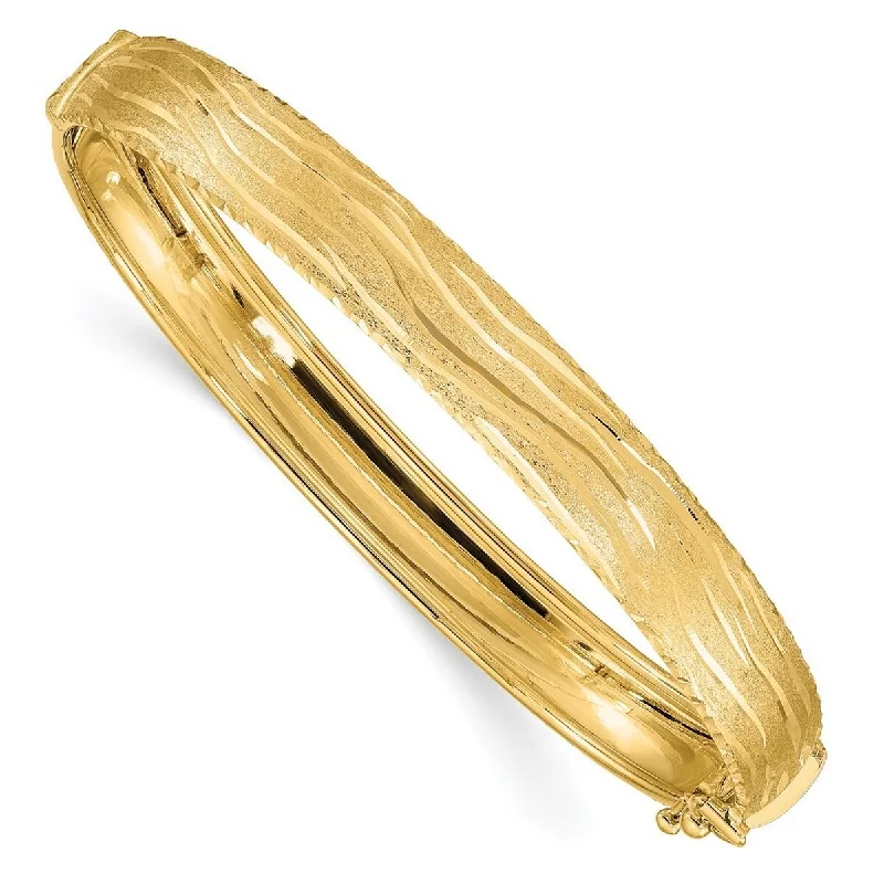 Women's statement bangle-Curata 14k Yellow Gold Sparkle Cut Textured Hinged Cuff Stackable Bangle Bracelet