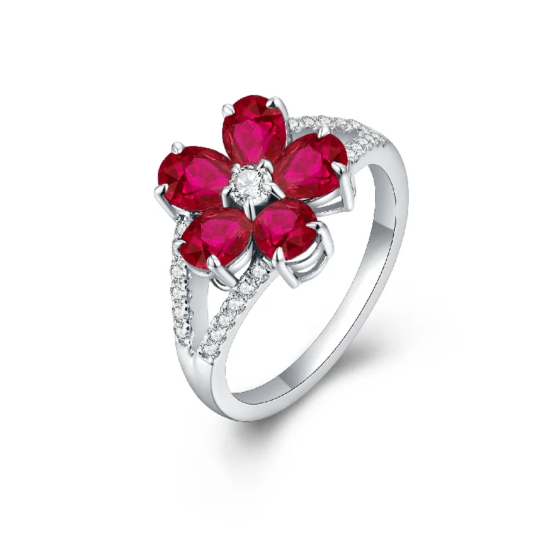 Women’s engagement ring matching wedding band-Ruby and Diamond Ring