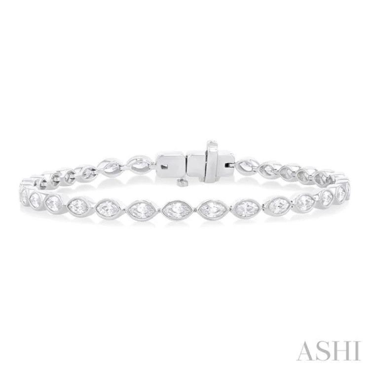 Women's sporty bracelet-3 1/10 Ctw East-West Bezel Set Marquise Cut Diamond Tennis Bracelet in 14K White Gold