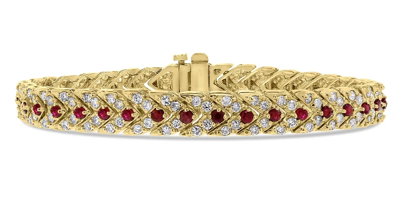 Women's gemstone bangle set-Beauvince Directions Bracelet (4.38 ct Diamonds & Rubies) in Yellow Gold