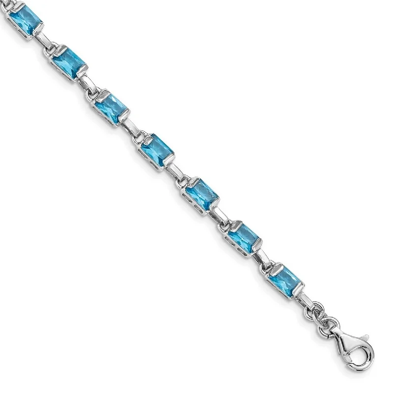 Women's casual bracelet-Curata 925 Sterling Silver Polished Fancy Lobster Closure Rectangular Blue Topaz Bracelet 7.25 Inch Lobster Claw