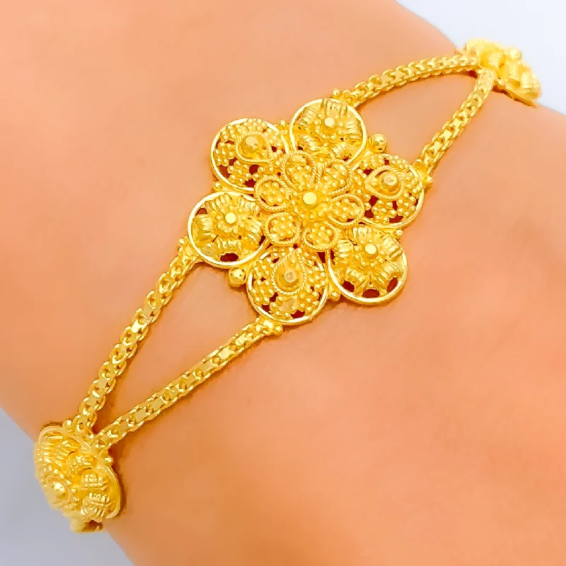 Women's boho bracelet-Stunning Beaded Flower 22k Gold Bracelet