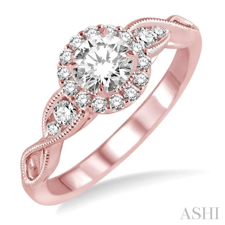 Women’s antique engagement ring-1/4 Ctw Diamond Semi-mount Engagement Ring in 14K Rose Gold