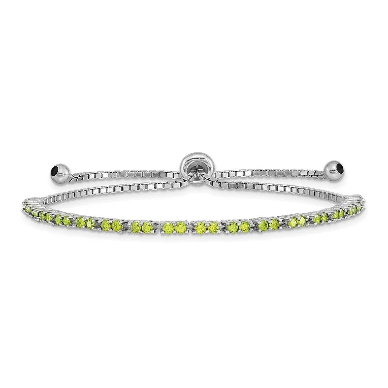 Women's wrist bracelet-Curata 925 Sterling Silver Rhodium Plated August Lime CZ Cubic Zirconia Simulated Diamond Adj Bracelet