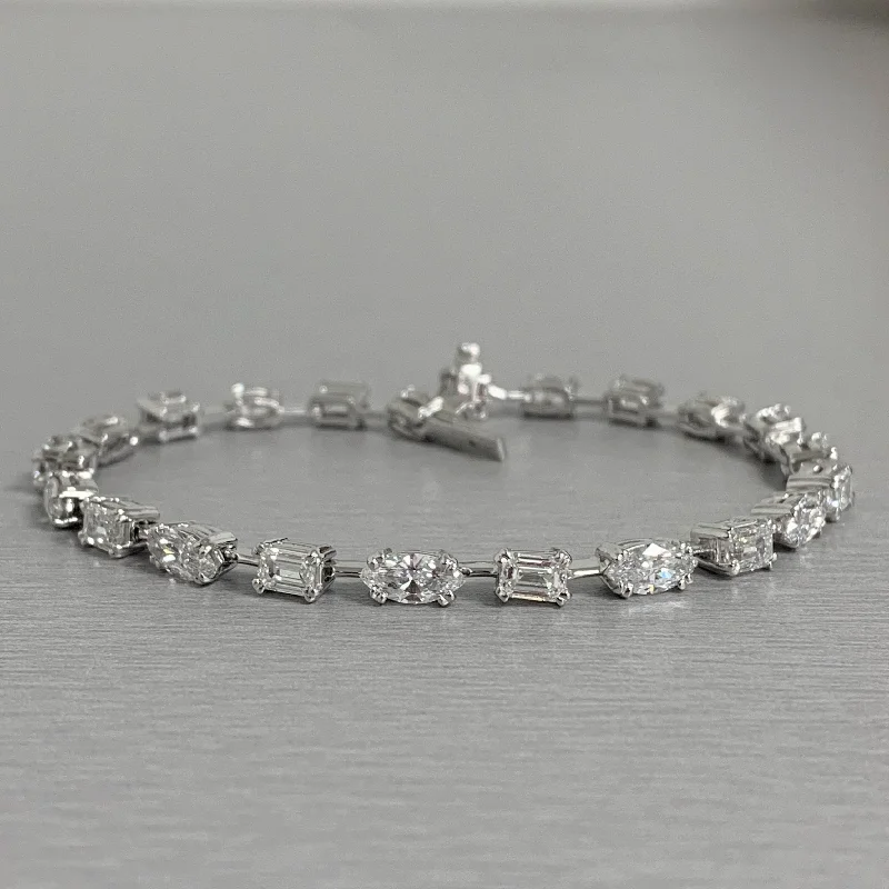 Women's chic bracelet-Marquise & Emerald Cut Diamond Tennis Bracelet (7.18 ct Diamonds) in Platinum