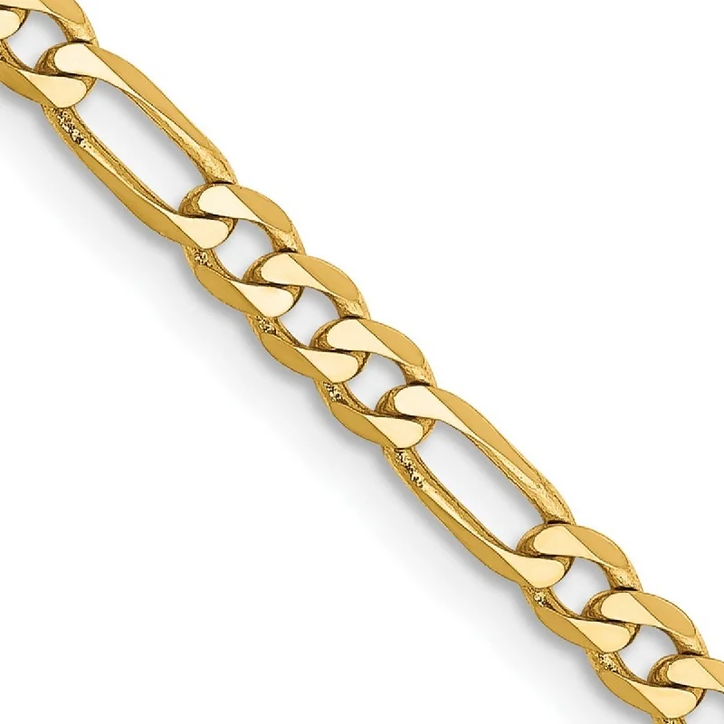 Women's anniversary bracelet-Curata 14k Yellow Gold Solid Polished Lobster Claw Closure 3.25mm Flat Figaro Chain Bracelet - 7 Inch - Lobster Claw