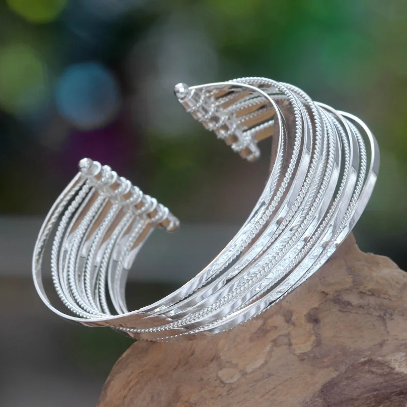 Women's festival bracelet-Concentric Sterling Silver Cuff Bracelet