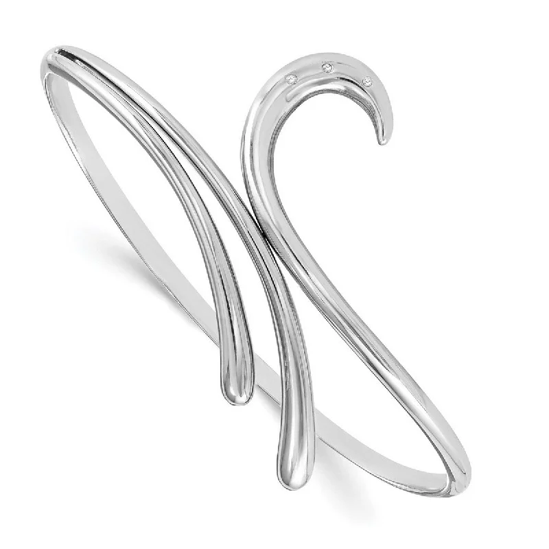 Women's wedding bangle-Curata 925 Sterling Silver Polished White Ice .02ct. Diamond Swirl Cuff Stackable Bangle Bracelet