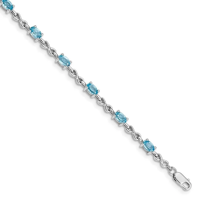 Women's statement bangles-Curata 925 Sterling Silver Polished Lobster Claw Closure Blue Topaz Bracelet