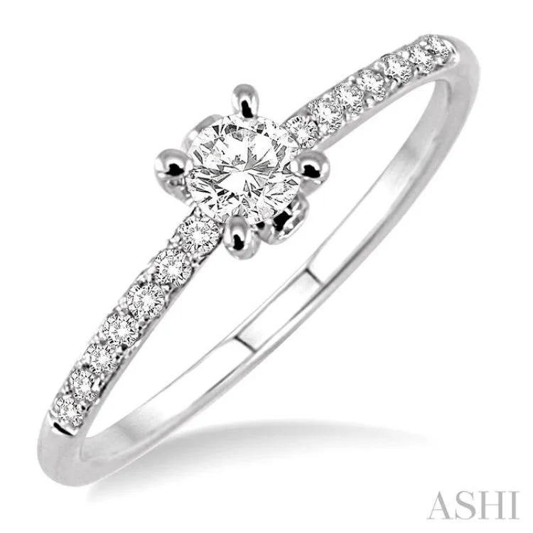 Women’s engagement ring set-1/3 Ctw Diamond Engagement Ring with 1/5 Ct Round Cut Center Stone in 14K White Gold