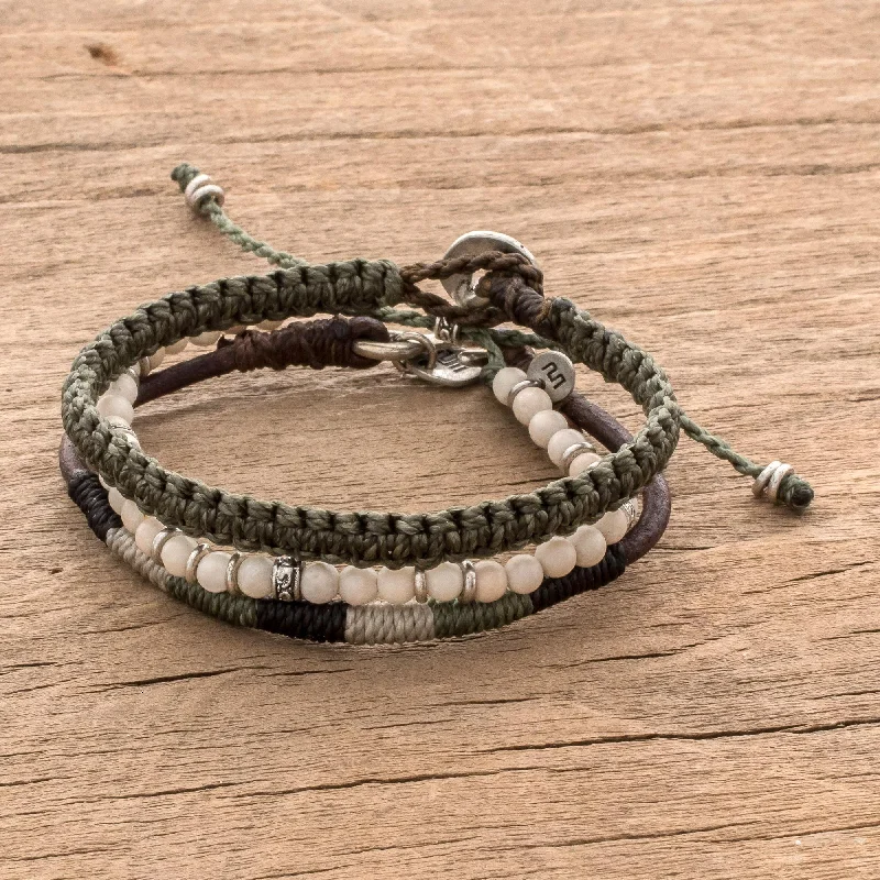 Women's wedding bangle-Highland Elements Neutral Tones Macrame Bracelets from Guatemala (Set of 3)