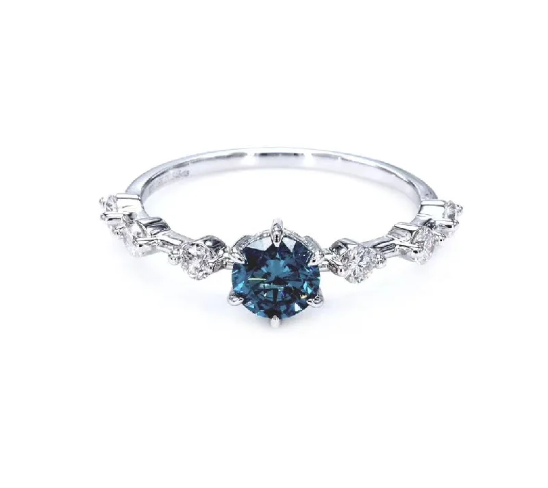 Women’s custom engagement ring-Blue and White Diamond Ring