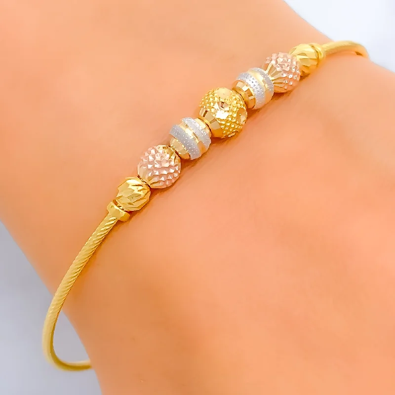 Women's statement bracelet-Bright Striped 22k Gold Bangle Bracelet