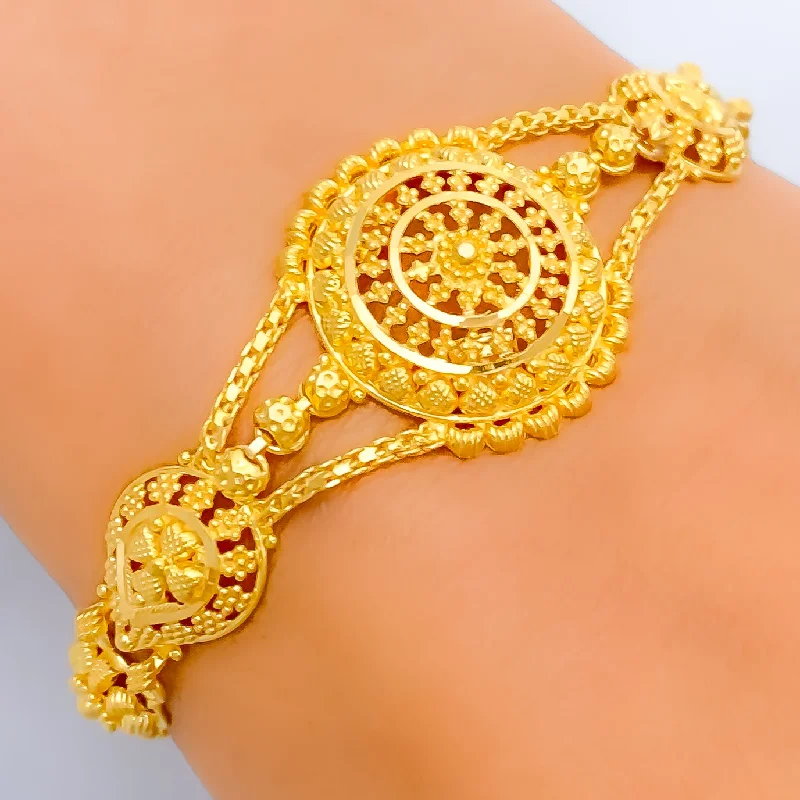 Women's custom bracelet design-Intricate Floral Domed 22k Gold Bracelet