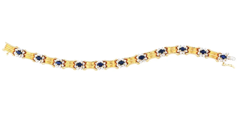 Women's designer bangle-The Greek Diamond & Sapphire Bracelet (5.30 ct Sapphires & Diamonds) in Yellow Gold