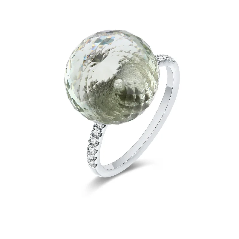 Women’s radiant engagement ring design-Green Amethyst White Diamond Ring