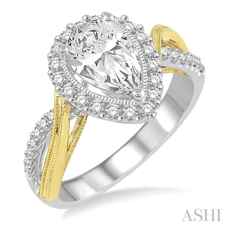 Women’s sparkling engagement ring-3/8 Ctw Round Cut Diamond Semi-Mount Engagement Ring in 14K White and Yellow Gold