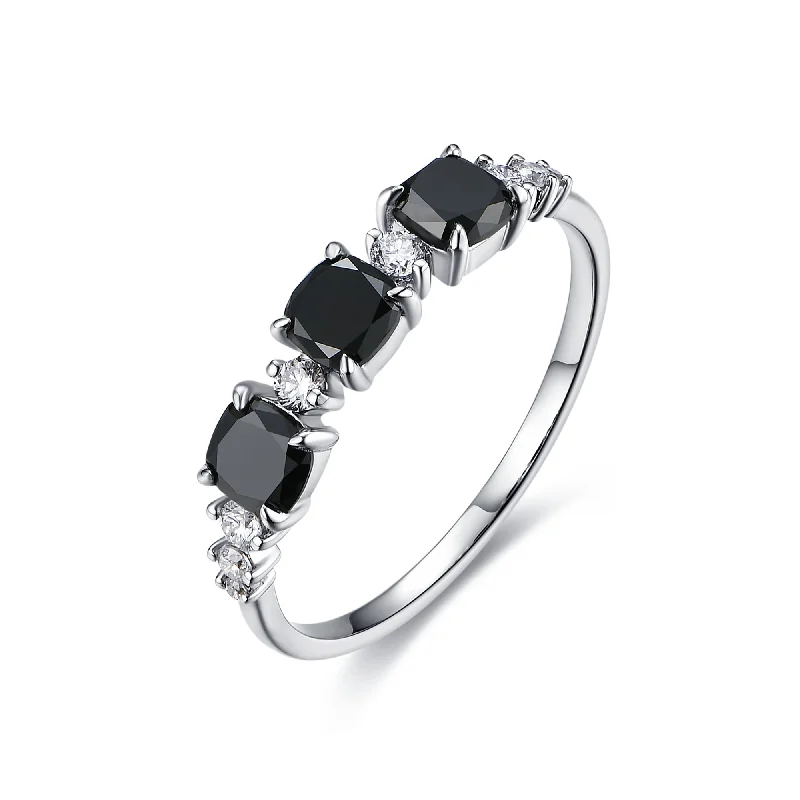 Women’s matching engagement ring-Three Eye Black Diamond Ring