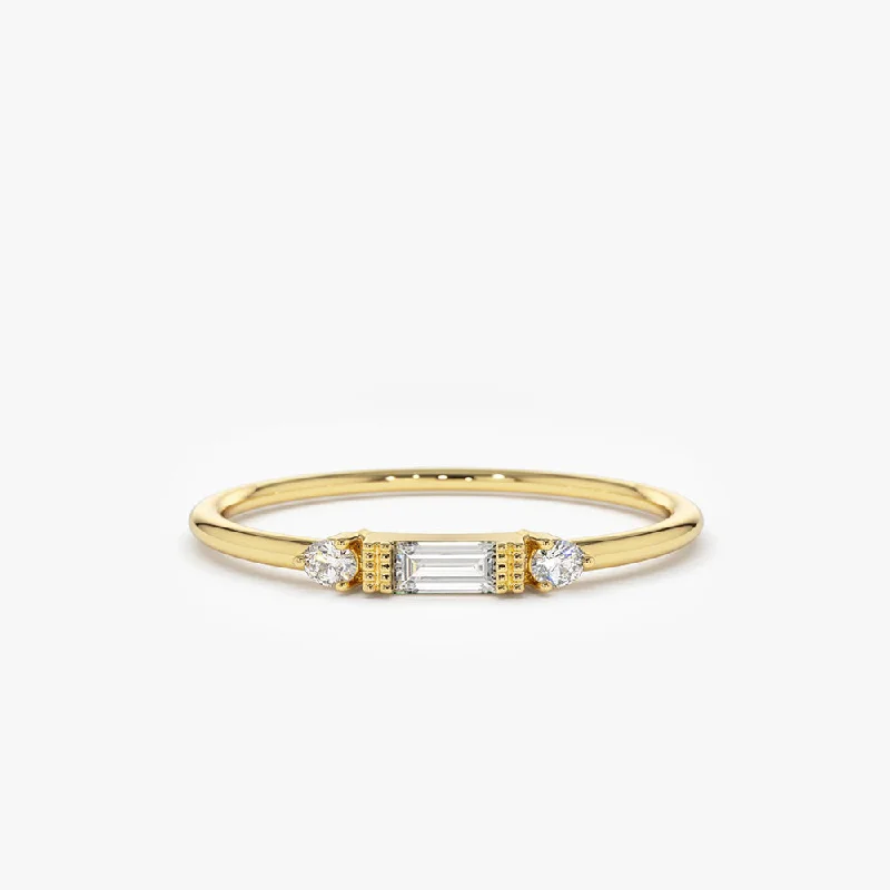 Women’s affordable gemstone engagement ring-14k Gold Baguette and Round Diamond Ring