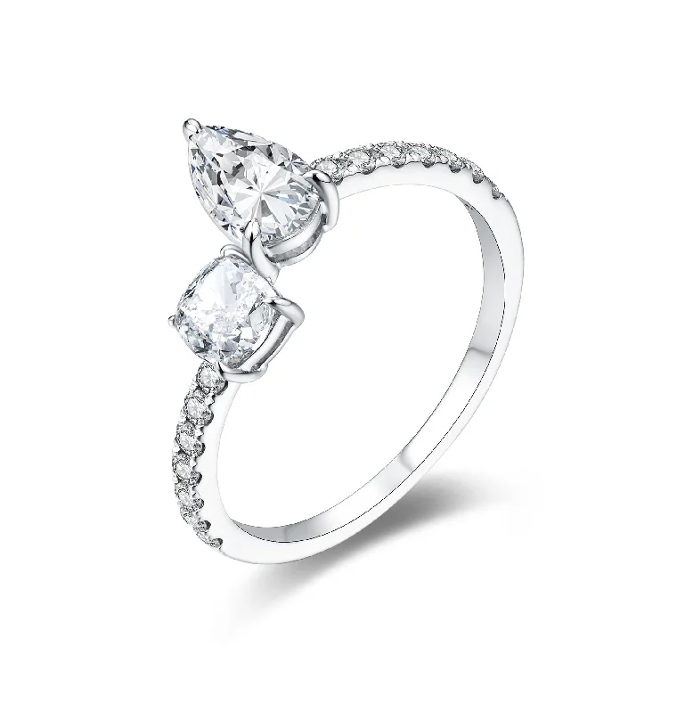 Women’s ethically sourced engagement ring-Cushion and Pear Designer Diamond Ring