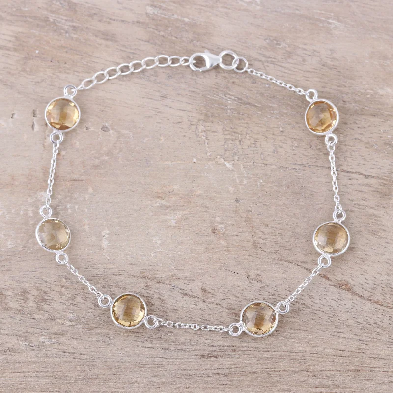 Women's classic bracelet-Sunshine Drops Sterling Silver Chain and Yellow Citrine Station Bracelet