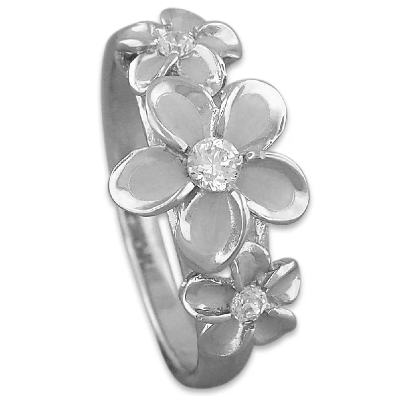 Women’s ring models-Sterling Silver Hawaiian Three Plumeria Ring