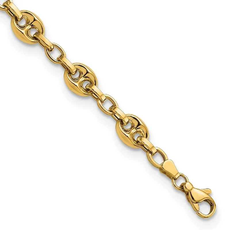 Women's trendy bracelet-Curata 14k Gold Polished Fancy Link Bracelet 7.75 Inch