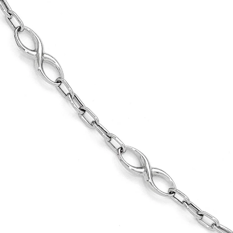 Women's luxury gold bracelet-Curata 10k White Gold Fancy Polished Infinity Cable Link Bracelet 7.5 Inch