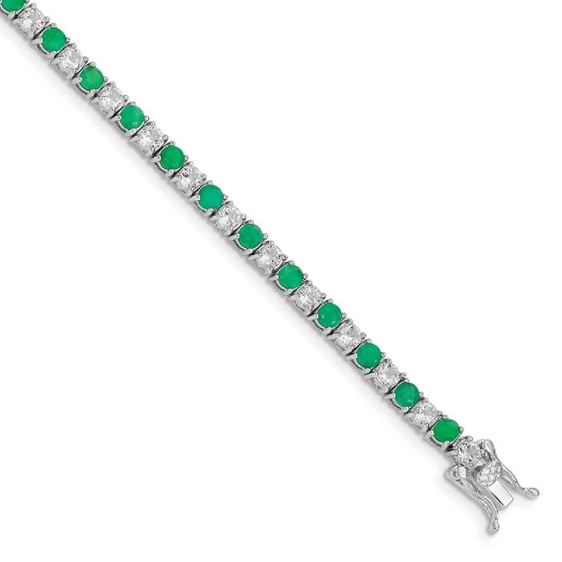 Women's modern bracelet-Curata 925 Sterling Silver Polished Box Catch Closure Emerald and CZ Cubic Zirconia Simulated Diamond Tennis Bracelet