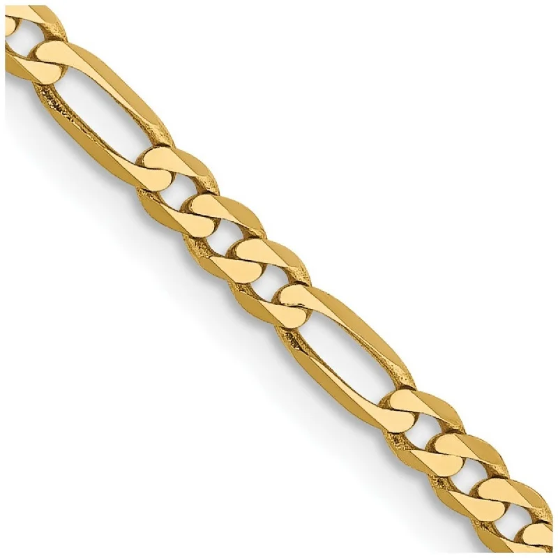 Women's simple bracelet-Curata 14k Yellow Gold Solid Polished 2.75mm Flat Figaro Chain Bracelet Lobster Claw