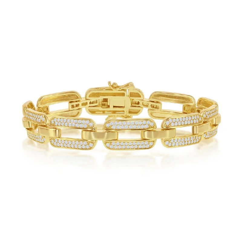 Women's simple bangle-Yellow Wide CZ Linked Bracelet